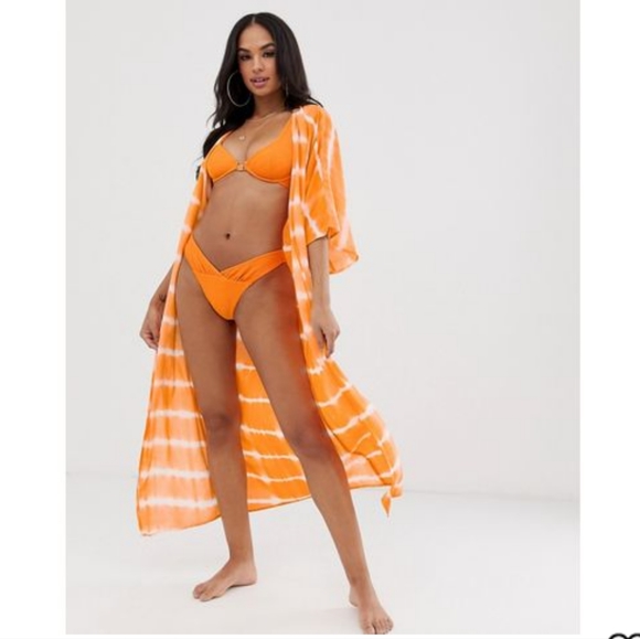 MISSGUIDED TIE DYE KIMONO, TANGERINE/MULTI 10 - Picture 3 of 11